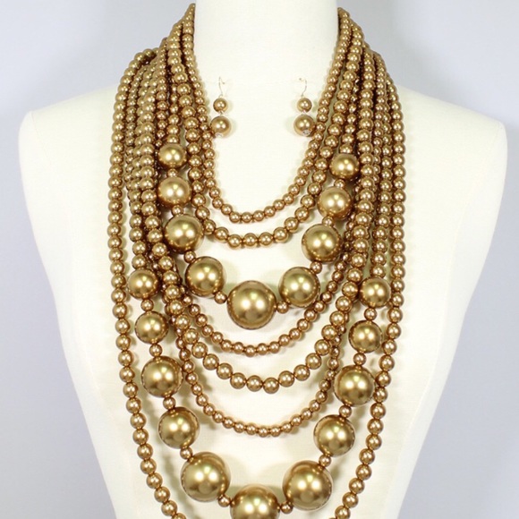 Gold Layered Pearl Necklace Set - Picture 1 of 1